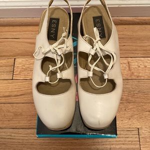 Beige Leather Cutout Sling Backs